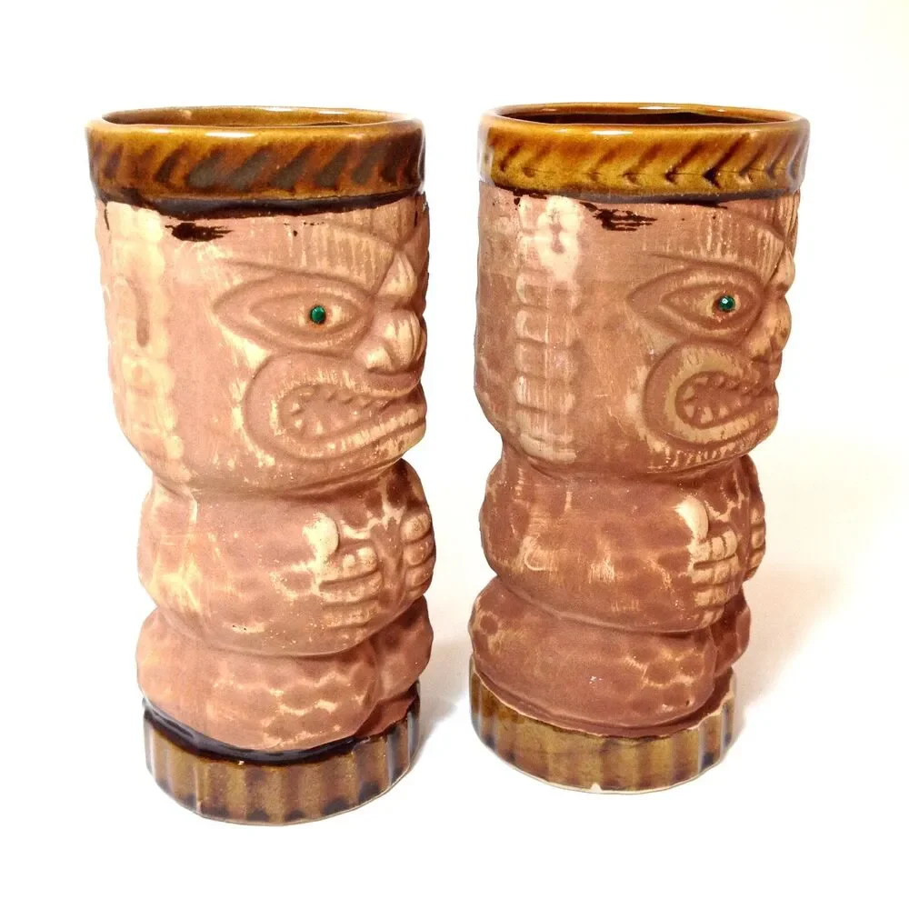 2 Vintage Tiki Mug Cup Ceramic Pair Of 2 Orchids of Hawaii Japan